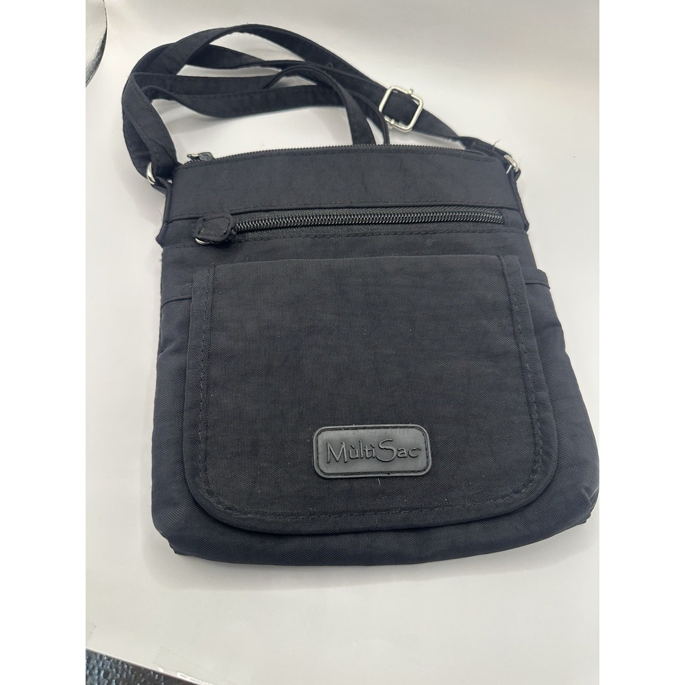 Multisac Crossbody Purse Nylon and Faux Leather Several Compartments Black - Picture 2 of 12
